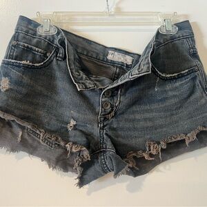 Free People Dark Blue Distressed Jean Shorts